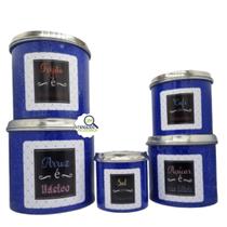 Jogo de Porta Mantimentos em Alumínio 5 Peças Azul Frases Decorado Jogo de Porta Mantimentos em Alumínio 5 Peças Azul Frases Decorado