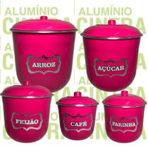 Jogo de Porta Mantimentos Lata Potes Arroz 5 pecas em Alumínio Jogo de Porta Mantimentos Lata Potes Arroz 5 pecas em Alumínio