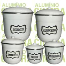Jogo de Porta Mantimentos Lata Potes Arroz 5 pecas em Alumínio