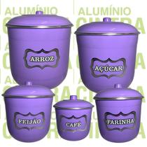 Jogo de Porta Mantimentos Lata Potes Arroz 5 pecas em Alumínio
