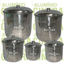 Jogo de Porta Mantimentos Lata Potes Arroz 5 pecas em Alumínio