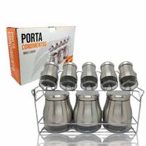 Jogo de Porta Temperos com Suporte de Inox 8 Peças