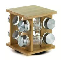 Jogo De Porta Temperos Condimentos Giratorio De Bambu
