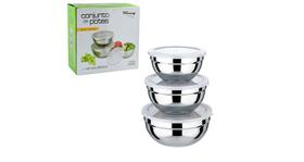 Jogo de Pote de Inox com 3 pecas com tampa plástica Jogo de Pote de Inox com 3 pecas com tampa plástica