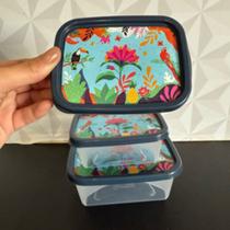 Jogo de pote de plástico decorado com 3 peças retangular para alimentos de cozinha kit potes