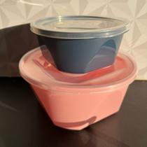 Jogo de pote de plástico redondo grande e médio azul rosa com 2 peças organizador alimentos Jogo de pote de plástico redondo grande e médio azul rosa com 2 peças organizador alimentos
