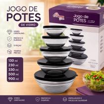 Jogo De Pote De Vidro 05 Peças Tampa Preta EM CASA TEM