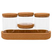 Jogo De Pote De Vidro E Bandeja Cortiça 5 Peças - Vista Home Jogo De Pote De Vidro E Bandeja Cortiça 5 Peças - Vista Home