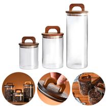 Jogo De Pote Hermetico Bambu Kit Com 3 Potes Matimento Vidro