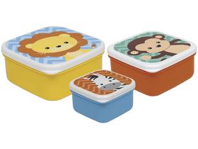 Jogo de Potes Buba com Tampa Quadrado Colorido Animais 3 Peças