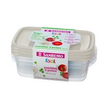 Jogo de Potes com 3 Unidades Sanremo 785ml Hermético Cinza Transparente Modular Marmita Freezer Kit Jogo de Potes com 3 Unidades Sanremo 785ml Hermético Cinza Transparente Modular Marmita Freezer Kit