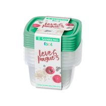 Jogo de Potes com 6 Unidades Sanremo 800ml Hermético Verde Transparente Modular Mantimento Marmita