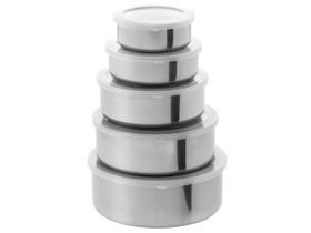 Jogo de Potes de Inox Swiss com Tampa Redondo - Premium MBPI 5 Peças