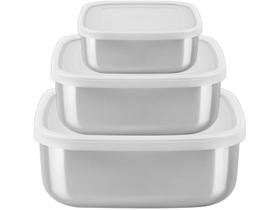 Jogo de Potes de Inox Tramontina com Tampa Quadrado Freezinox 3 Peças