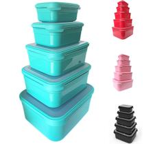 Jogo de Potes de Plástico Hermético com Tampa 5 Peças 500ml 1L 2L 3L 5L - Retangular Super Resistente Ideal para Freezer Microondas