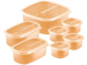 Jogo de Potes de Polipropileno Hermético Tramontina Mixcolor com Tampa Retangular 7 Peças