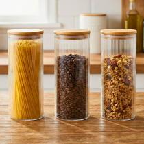 Jogo de Potes de Vidro Alto 800ml 3pçs Borossilicato Tuut Tampa Bambu Hermético
