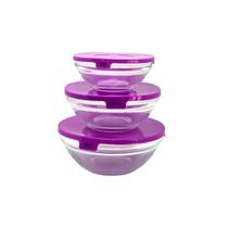 Jogo de Potes de Vidro com Tampa Colorida 3 pçs