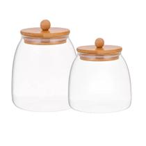 Jogo de Potes de Vidro Hermético Bolinha Transparente com Tampa de Bambu e Vedação em Silicone