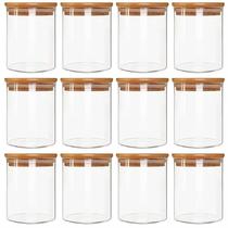 Jogo de Potes de Vidro Herméticos 550ml com Tampa de Bambu para Mantimentos Biscoito Conservas Ideal para Armazenamento Jogo de Potes de Vidro Herméticos 550ml com Tampa de Bambu para Mantimentos Biscoito Conservas Ideal para Armazenamento