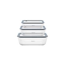 Jogo de Potes de Vidro Tramontina Vittra Retangulares com Tampa Hermética de Silicone