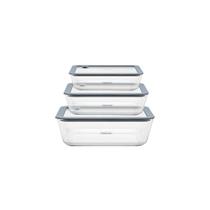 Jogo de Potes de Vidro Tramontina Vittra Retangulares com Tampa Hermética de Silicone
