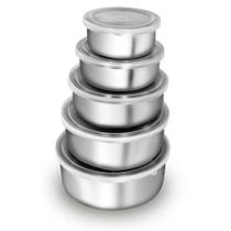 Jogo De Potes Em Aço Inox Com Tampa Plástica 5 Peças Ke Home Jogo De Potes Em Aço Inox Com Tampa Plástica 5 Peças Ke Home
