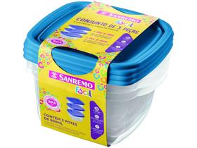 Jogo de Potes Hermético Sanremo com Tampa - Quadrado 800ml Fácil SR125/3C 3 Peças