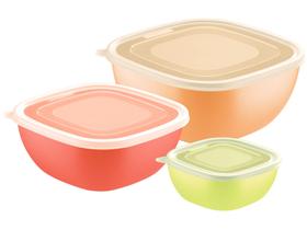 Jogo de Potes Hermético Tramontina com Tampa Quadrado MixColor 3 Peças