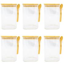 Jogo De Potes Herméticos 1000ml De Vidro Com Tampa Bambu - 6 Unidades