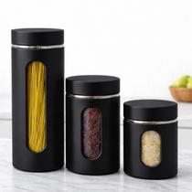 Jogo de Potes Herméticos 3 Peças de Vidro Com Visor Cozinha Preto