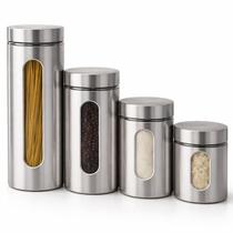 Jogo de Potes Herméticos 4 Peças De Vidro Com Visor Cozinha Inox Jogo de Potes Herméticos 4 Peças De Vidro Com Visor Cozinha Inox