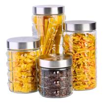 Jogo de Potes Herméticos de Vidro com Tampa Inox Prata 4 Peças DCasa 870ml, 1200ml, 1600ml e 2100ml Redondos Jogo de Potes Herméticos de Vidro com Tampa Inox Prata 4 Peças DCasa 870ml, 1200ml, 1600ml e 2100ml Redondos