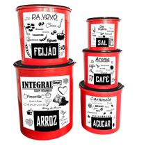 Jogo de Potes Plástico Para Mantimentos Kit 5 Peças