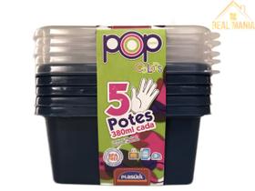 Jogo de Potes Plástico Retangular Pop 5 pçs 380ml - Plasútil