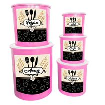 Jogo de Potes Redondos Decorados Armazenamento de Alimentos