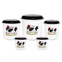 Jogo De Potes Redondos Para Mantimentos Desenho Galinha 5 Peças Decoração Armário Jogo De Potes Redondos Para Mantimentos Desenho Galinha 5 Peças Decoração Armário