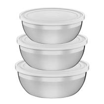 Jogo De Potes Tramontina Freezinox Em Aço Inox Com Tampa Plástica 3 Peças - 18+20+22cm Tramontina