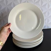 Jogo de prato de porcelana raso com 6 peças branco para cozinha - pratos redondo brancos