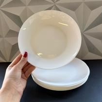 Jogo de prato de vidro para sobremesa branco 6 peças raso kit conjunto pratos pratinhos pratinho bolo doce sobremesa