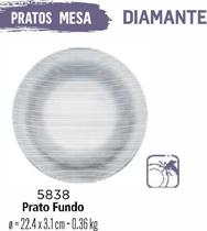 Jogo De Prato Diamante 04 Pratos Vidro Fundos Sopa Caldos