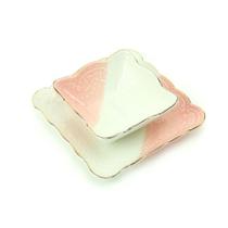 Jogo de Prato e Bowl de Cerâmica Quadrado Branco e Rosa - PraCaza