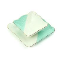 Jogo de Prato e Bowl de Cerâmica Quadrado Branco e Verde - PraCaza