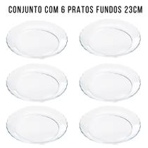 Jogo De Prato Fundo Vidro 23cm com 6 unidades
