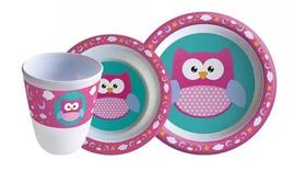 Jogo De Prato Infantil Kit Refeição 3 Pçs Coruja, Corujinha - Zein