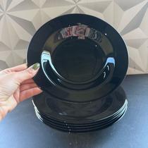 Jogo de prato preto de vidro fundo com 6 peças 20cm para cozinha alimentos mesa posta kit conjunto pratos redondo Jogo de prato preto de vidro fundo com 6 peças 20cm para cozinha alimentos mesa posta kit conjunto pratos redondo