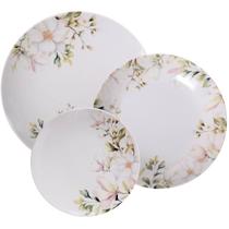 Jogo de Pratos 12 Peças Tramontina Magnólia Porcelana Decorada Fundos Rasos Sobremesa Jogo de Pratos 12 Peças Tramontina Magnólia Porcelana Decorada Fundos Rasos Sobremesa