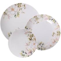 Jogo de Pratos 12 Peças Tramontina Magnólia Porcelana Decorada Fundos Rasos Sobremesa