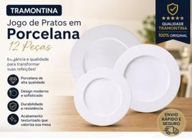 Jogo de Pratos 12 Peças Tramontina Santorini Porcelana Mesa Jantar Elegante Jogo de Pratos 12 Peças Tramontina Santorini Porcelana Mesa Jantar Elegante