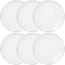 Jogo de Pratos 6 pçs 27cm Raso Branco Porcelana Legacy Gold Borda Dourada Mesa Posta Jogo de Pratos 6 pçs 27cm Raso Branco Porcelana Legacy Gold Borda Dourada Mesa Posta